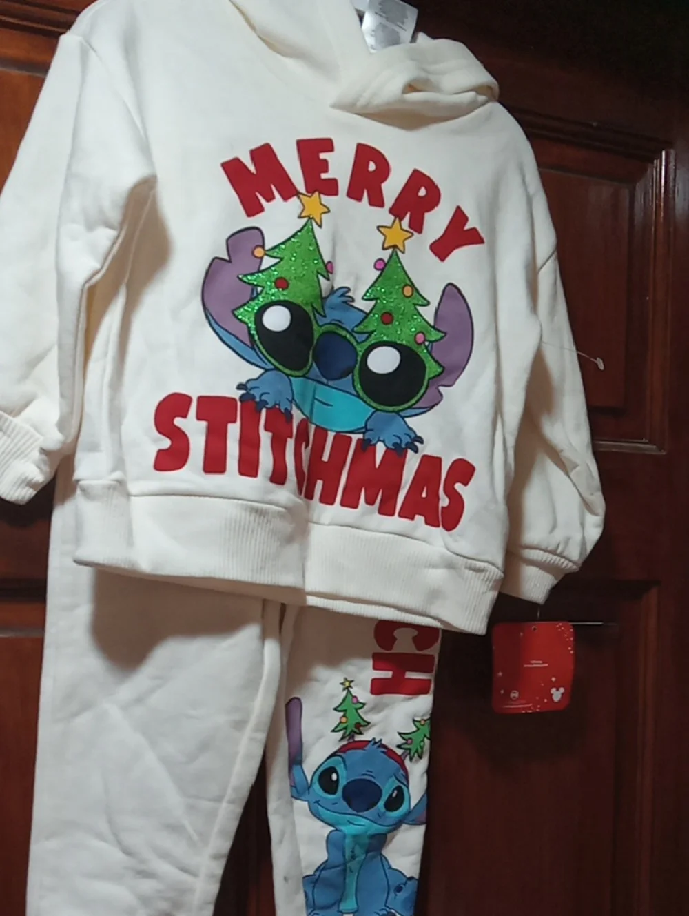 White Holiday Sweatshirt Set with Red and Green .